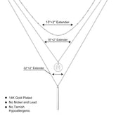 Gold Initial Layered Necklaces for Women, 14K Gold Plated Coin Letter Necklace Bar Stacking Necklace Layer Necklace Multi Bar Layering Y-Necklaces Jewelry for Women Silver P