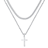 Ursteel Layered Cross Necklace for Men - 18K Gold Silver Black Stainless Steel Mens Cross Necklaces Cross Chain, Layered Rope Chain Cross Necklace for Men 16 18 20 22 24 Inch Necklace 22inch/24inch