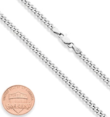 Miabella Italian Solid 925 Sterling Silver 3.5mm Diamond Cut Cuban Link Curb Chain Necklace for Women Men, Made in Italy Length 24 Inch