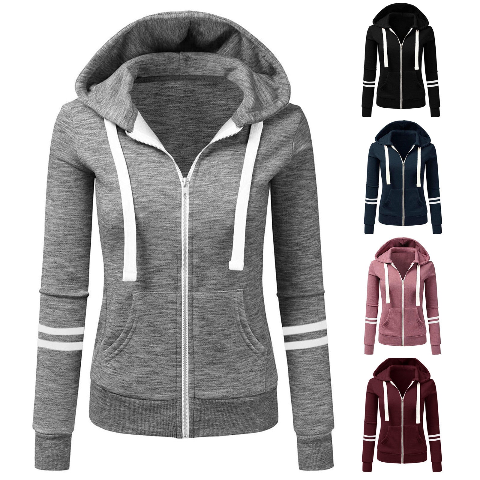 Women Autumn Long Sleeve Hoodies Cardigan Ladies Zip-up Hooded Sweatshirts Jacket Casual Slim Fashion Ladies Hoodies Femme