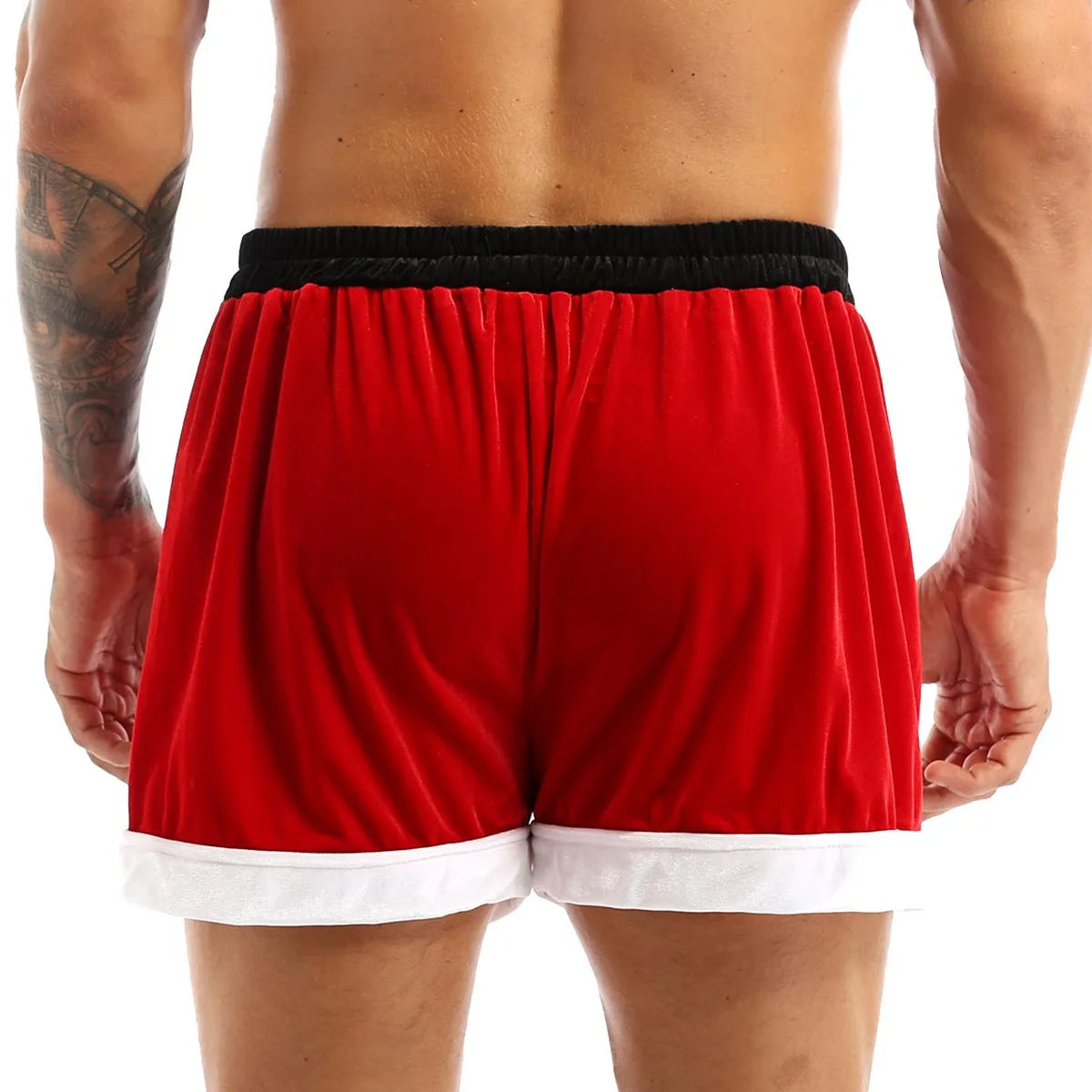 Red Mens Flannel Christmas Santa Claus Cosplay Costume Sexy Shorts Christmas Santa Boxer Shorts Panties Male Christmas Xmas Gift