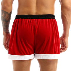 Red Mens Flannel Christmas Santa Claus Cosplay Costume Sexy Shorts Christmas Santa Boxer Shorts Panties Male Christmas Xmas Gift