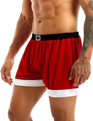 Red Mens Flannel Christmas Santa Claus Cosplay Costume Sexy Shorts Christmas Santa Boxer Shorts Panties Male Christmas Xmas Gift