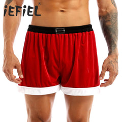 Red Mens Flannel Christmas Santa Claus Cosplay Costume Sexy Shorts Christmas Santa Boxer Shorts Panties Male Christmas Xmas Gift