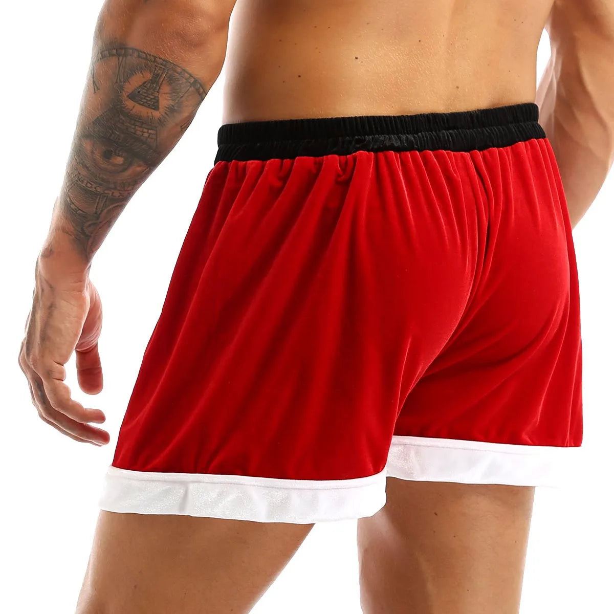 Red Mens Flannel Christmas Santa Claus Cosplay Costume Sexy Shorts Christmas Santa Boxer Shorts Panties Male Christmas Xmas Gift