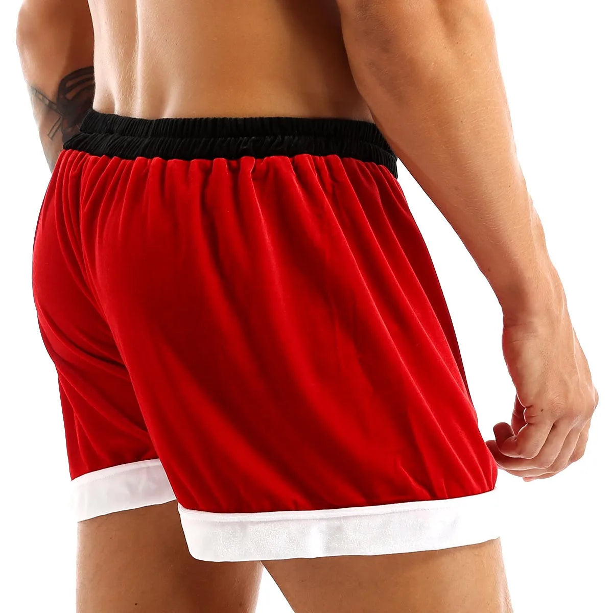 Red Mens Flannel Christmas Santa Claus Cosplay Costume Sexy Shorts Christmas Santa Boxer Shorts Panties Male Christmas Xmas Gift