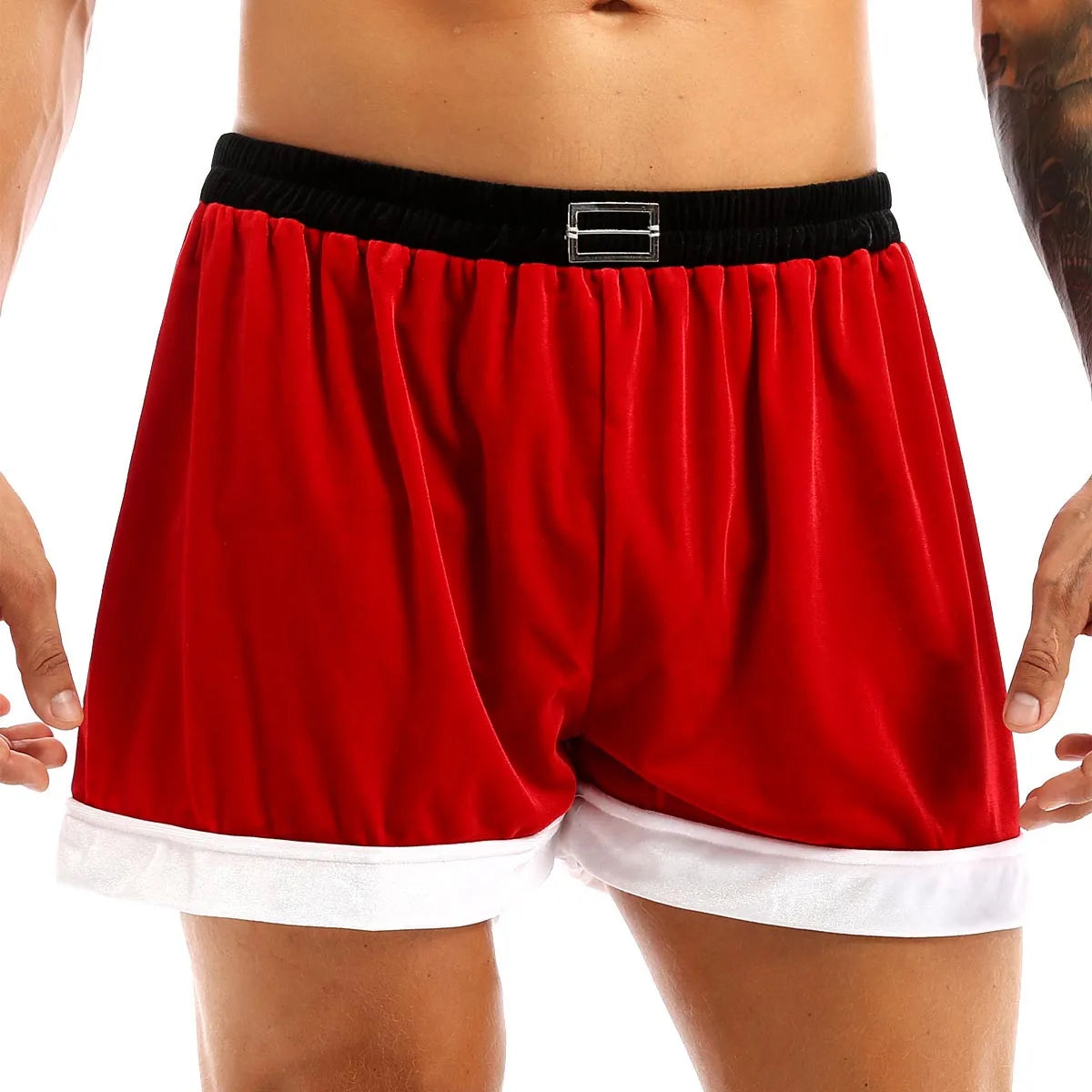 Red Mens Flannel Christmas Santa Claus Cosplay Costume Sexy Shorts Christmas Santa Boxer Shorts Panties Male Christmas Xmas Gift