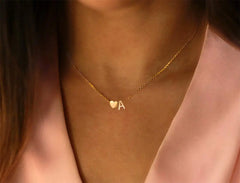 Glimmerst Initial Heart Necklace,18K Gold Plated Stainless Steel Tiny Heart Letter Necklace Personalized Monogram Name Necklace for Women R