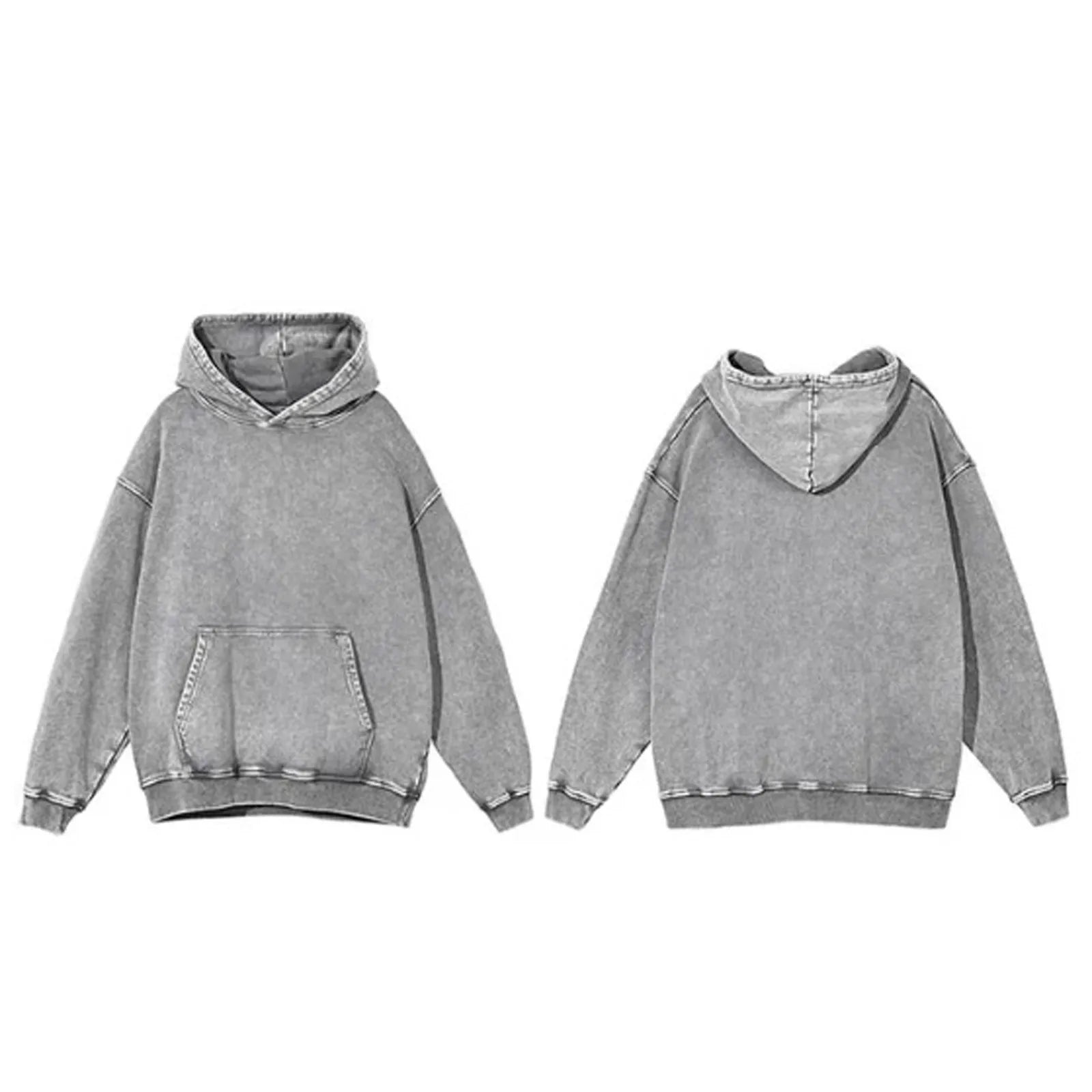 Vintage Washed Distressed Hoodies Solid Color Grunge Oversized Hoodie Pocket Long Sleeve Retro Y2k Loose Sweatshirt Men