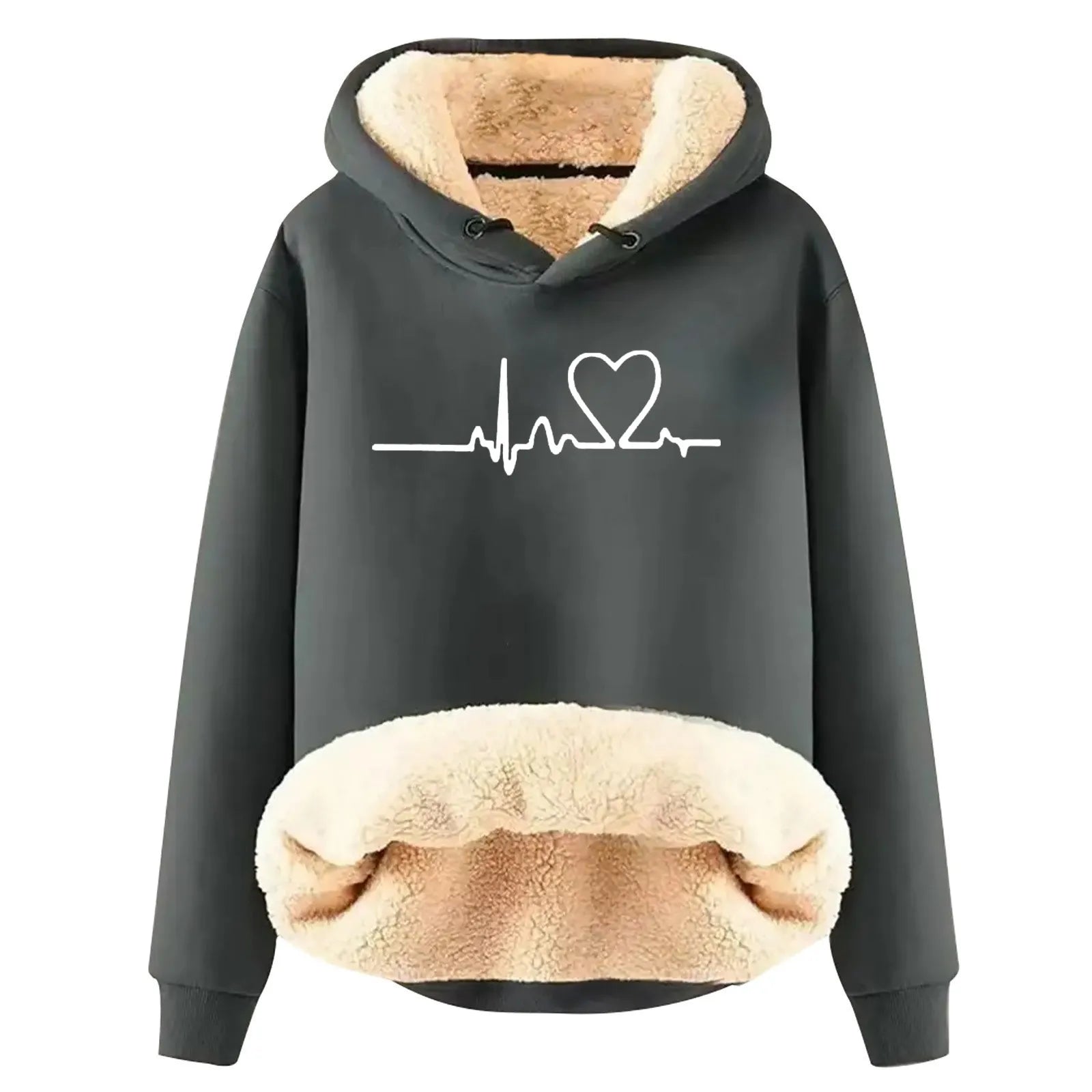 Padded Women's Plush Hoodies Autumn Winter Love Heart Print Velvet Warm Hooded Sweatshirts Harajuku Streetwear Hoodies Jackets