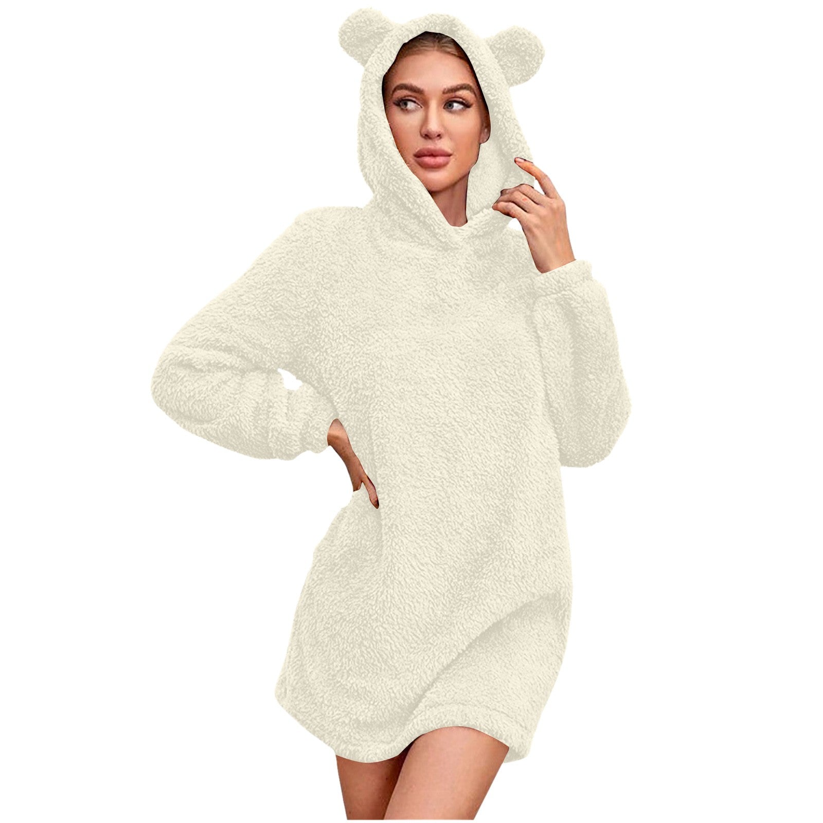 Women Winter Plush Hooded Sweatshirts Fashion Fleece Bear Ear Hoodies Warm Soft Sweater Women Y2k Solid Streetwear Pullovers