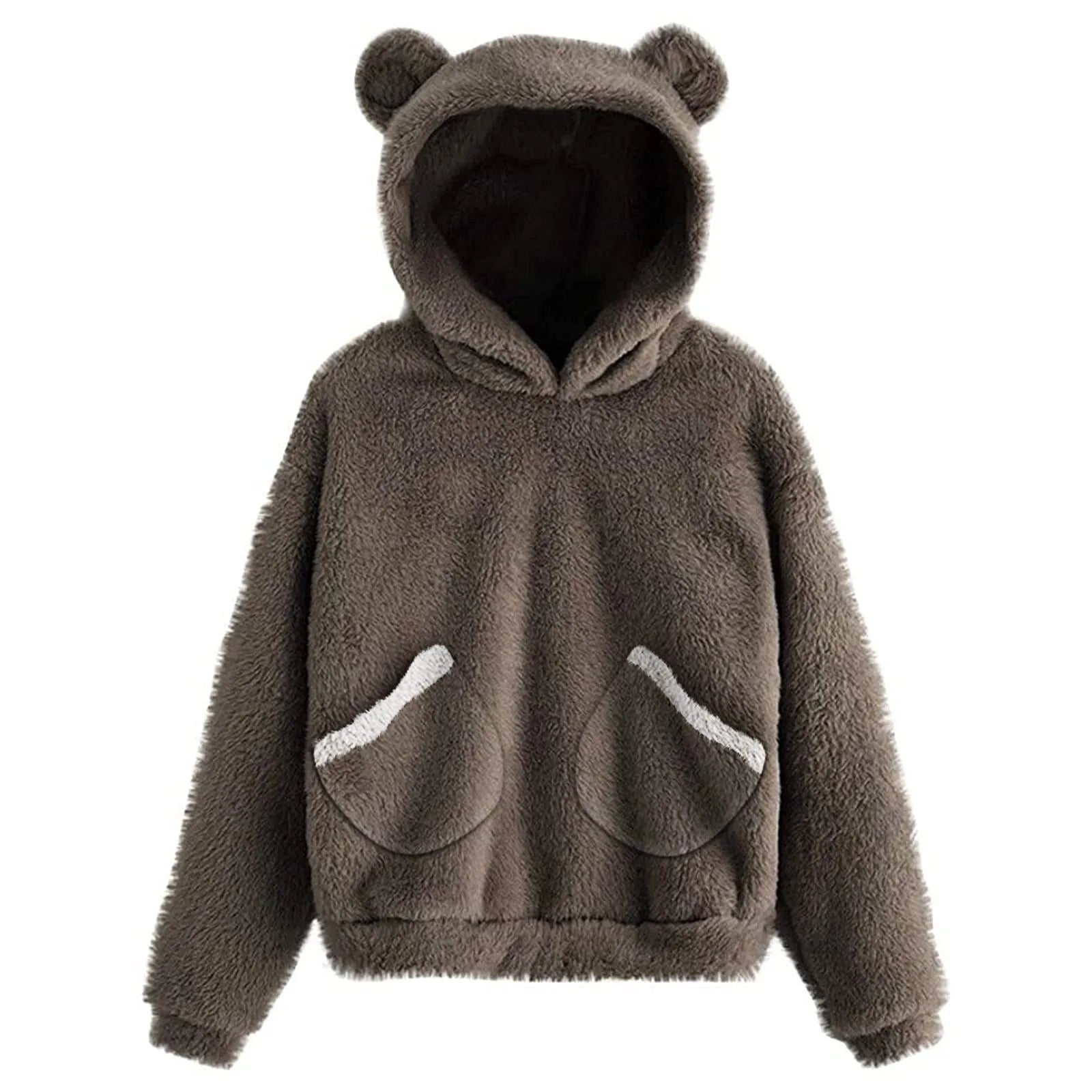 Cute Bear Ears Plush Hoodies Women 2024 Autumn Winter Pink Hoodie Long Sleeve Ladies Sweatshirt Sudaderas De Mujeres