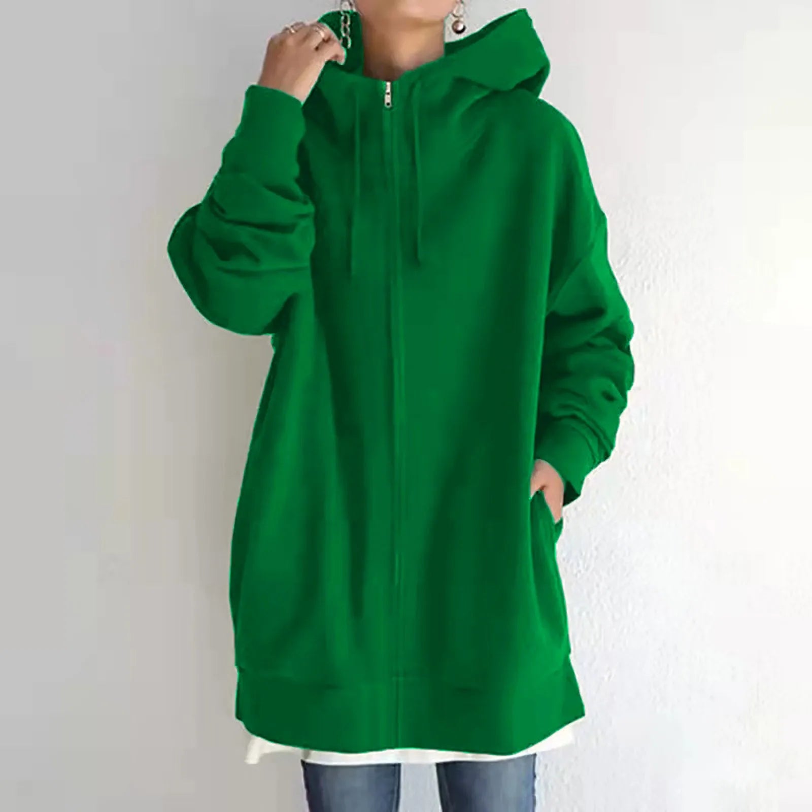 Oversize Women Sweatshirts Hoodies Winter Zipper Long Pocket Jackets Coat Hoody Ladies Hooded Streetwear Harajuku Fleece Outwear