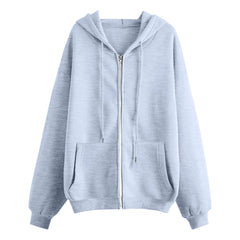 Women'S Casual Loose Cardigan Sweatshirt Solid Color Pocket Peplum Sweater Daily Commuter Street Style Hooded Sweatshirt