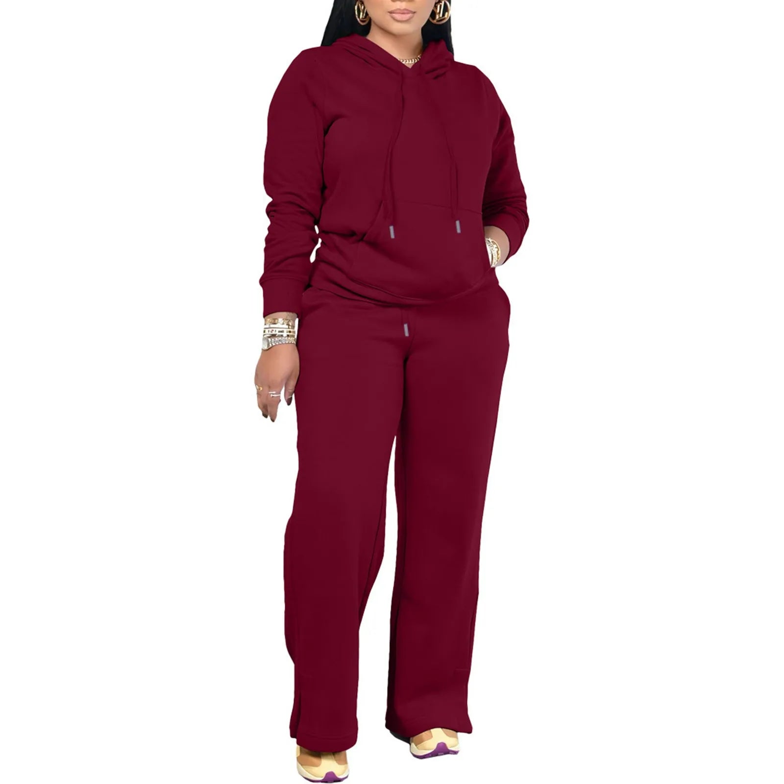 Dress for Women plus Size Women's Pure Color Fall And Winter Fashion And Warm Casual Hoodie Joggers Sweater Suit for Women Set
