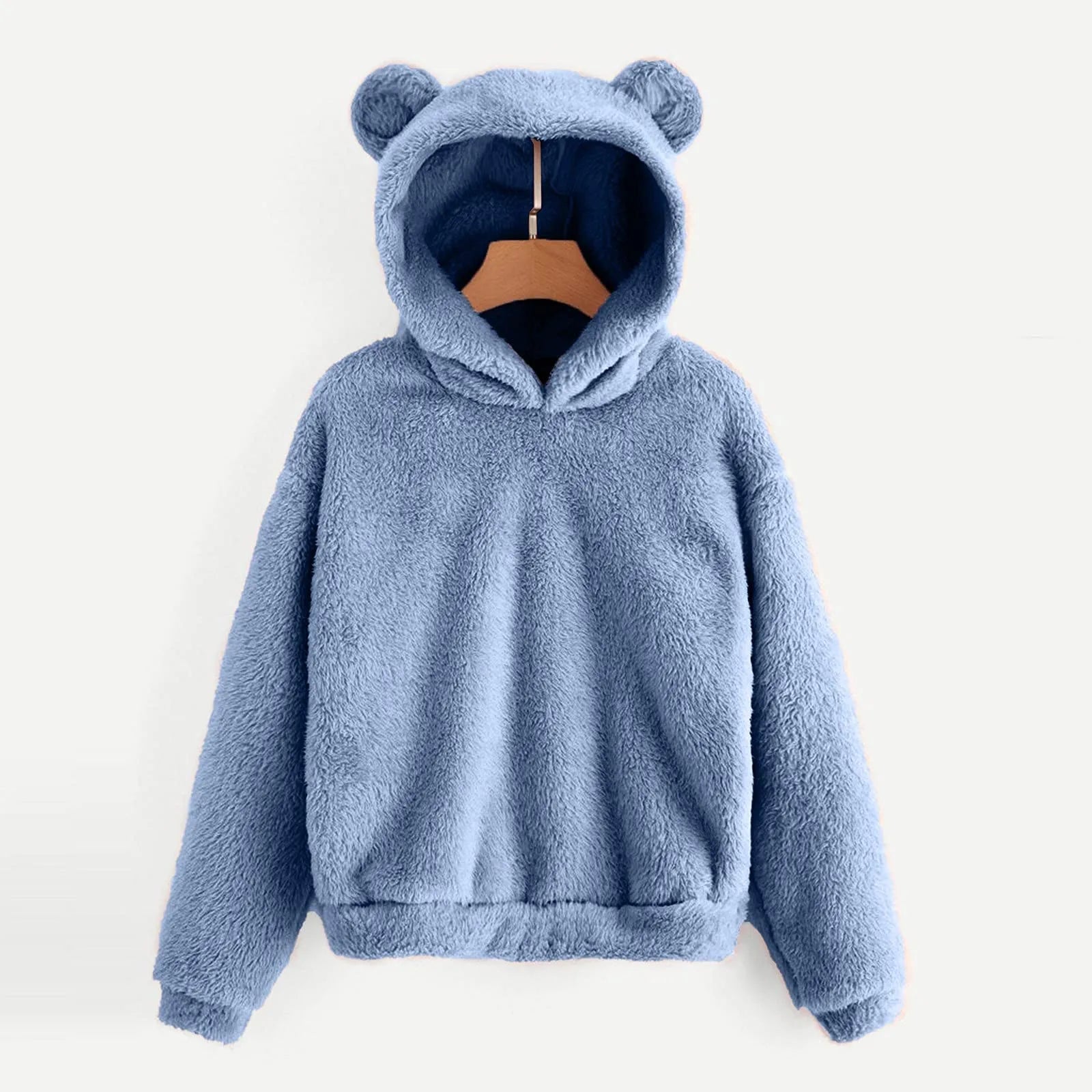 Cute Bear Ears Plush Hoodies Women 2024 Autumn Winter Pink Hoodie Long Sleeve Ladies Sweatshirt Sudaderas De Mujeres