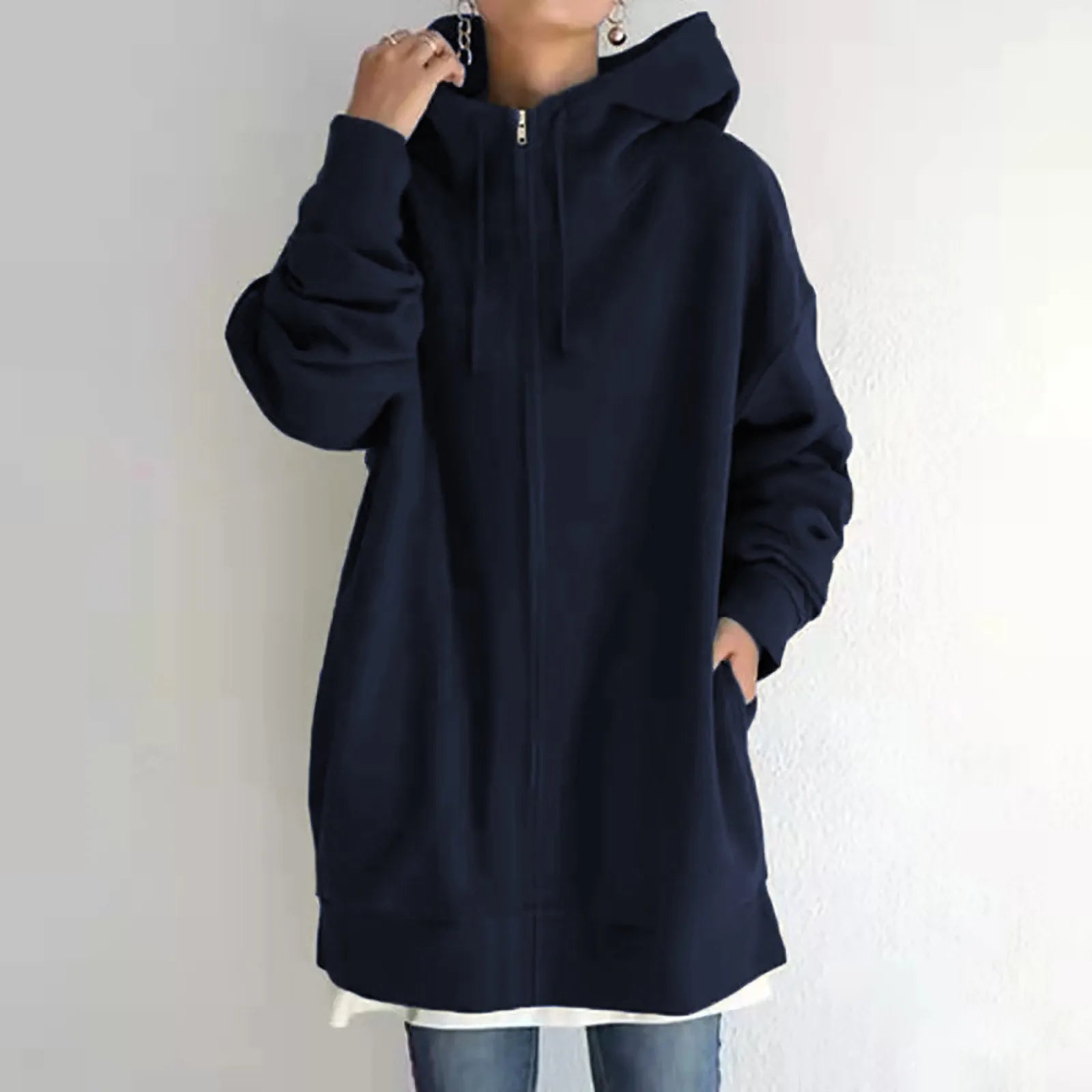 Oversize Women Sweatshirts Hoodies Winter Zipper Long Pocket Jackets Coat Hoody Ladies Hooded Streetwear Harajuku Fleece Outwear