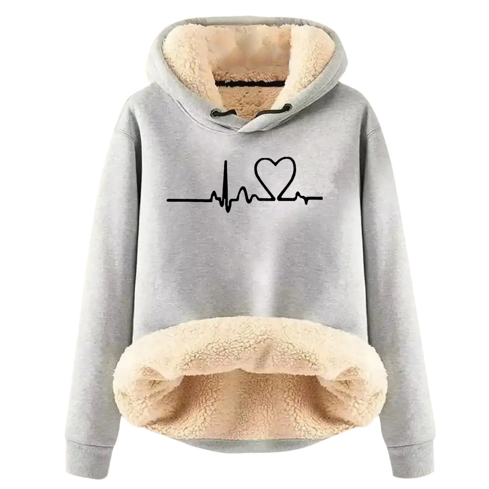 Padded Women's Plush Hoodies Autumn Winter Love Heart Print Velvet Warm Hooded Sweatshirts Harajuku Streetwear Hoodies Jackets