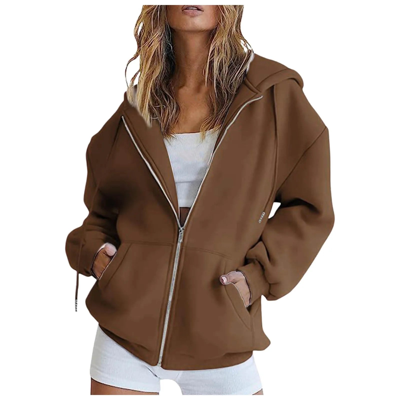 Women'S Casual Loose Cardigan Sweatshirt Solid Color Pocket Peplum Sweater Daily Commuter Street Style Hooded Sweatshirt