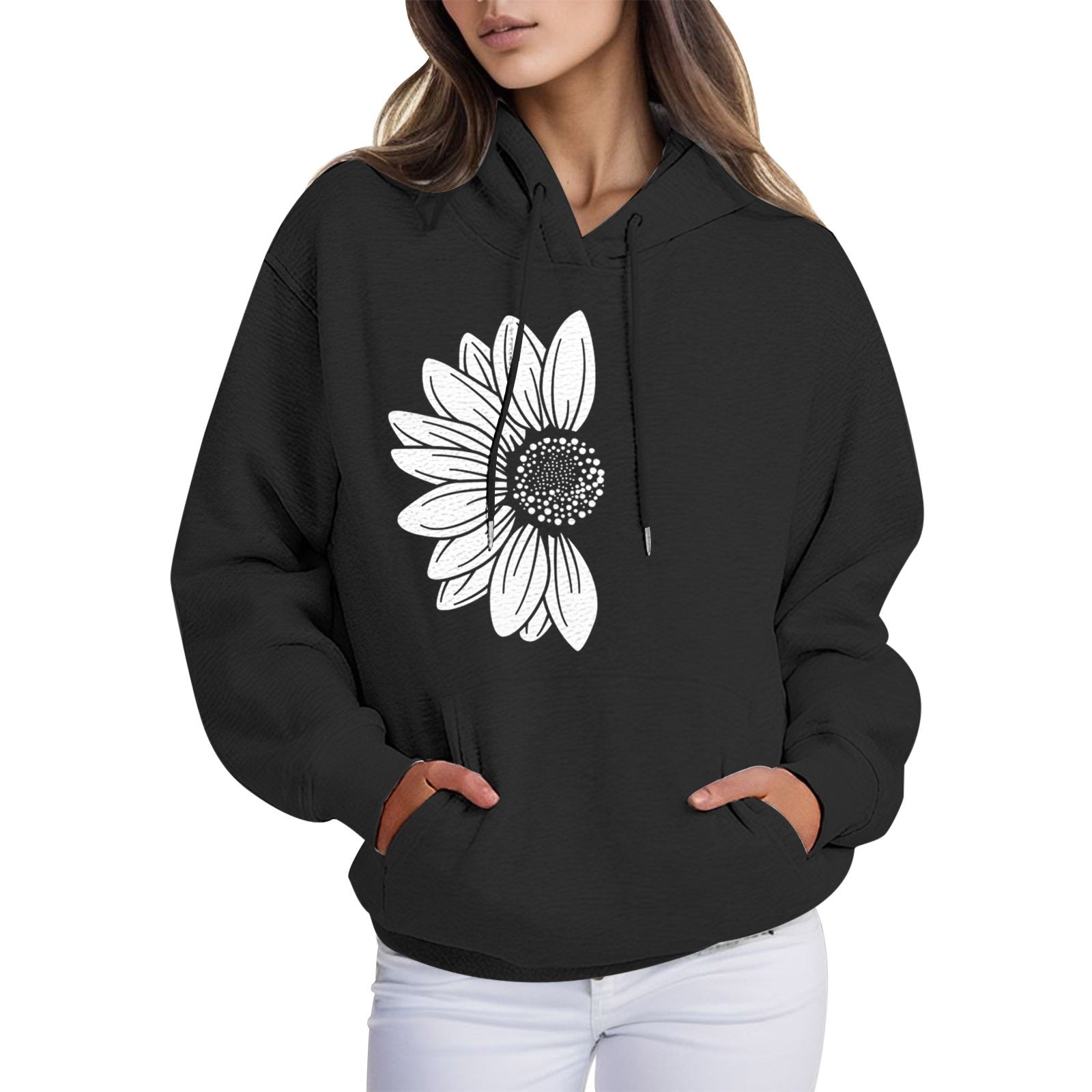 Women’S Long Sleeve Hoodies Sweatshirts Fleece Hoodies Shirts Loose Fashion Casual Pullover Fall With Pocket Black Sweatshirt