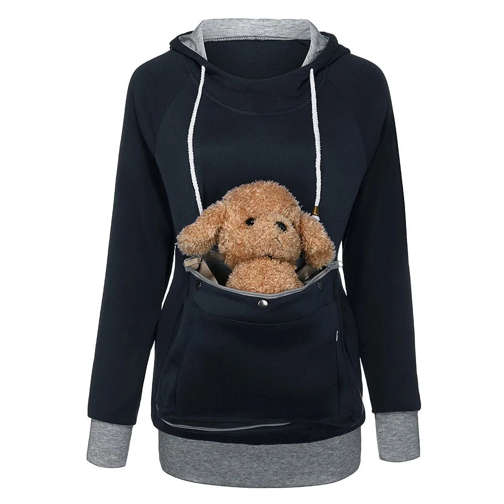 Winter Plush Cute Pet Carrier Holder Hoodies Women Sweatshirts New Kangaroo Dog Cat Pouch Large Pocket Coat Fleece Warm Pullover