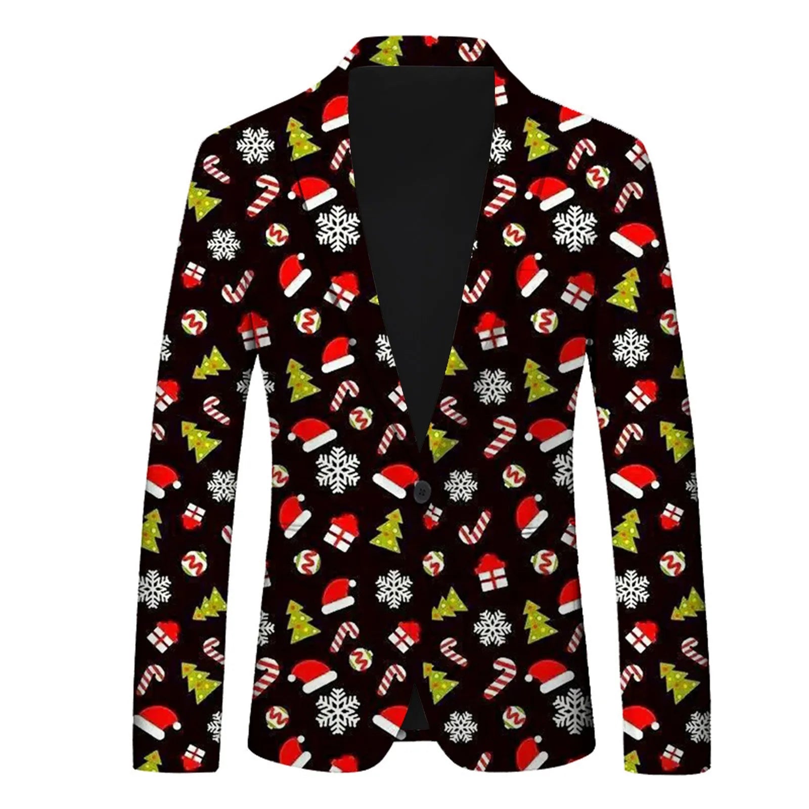 Men's Christmas Snowflake Elk Print Blazer Jackets With Pocket Elegance Slim One Button Laple Suit Coat Plus Size Party Outwears