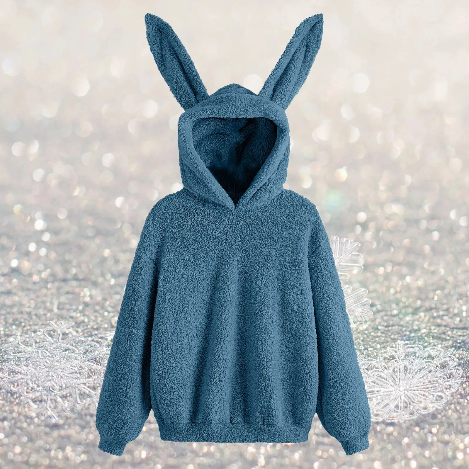 Cute Rabbit Ears Hoodies Women Solid Color Kawaii Kpop Plush Hoodie Long Sleeve Autumn Shaggy Sweatshirt