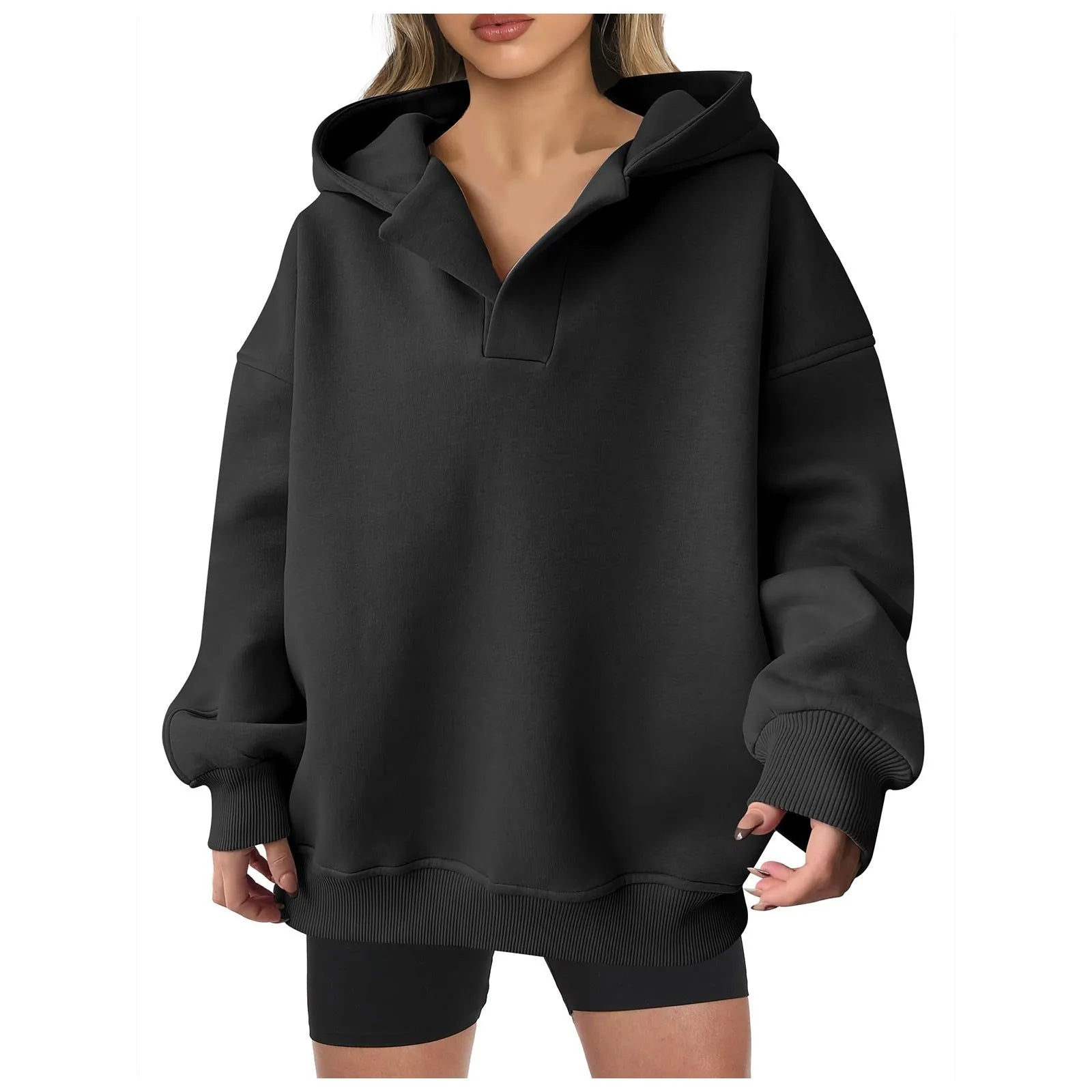 Women'S V Neck Oversized Hoodie With Pocket Fashion Trend Streetwear Classic Style Fleece Lined Sweatshirt Oversized Hoodie