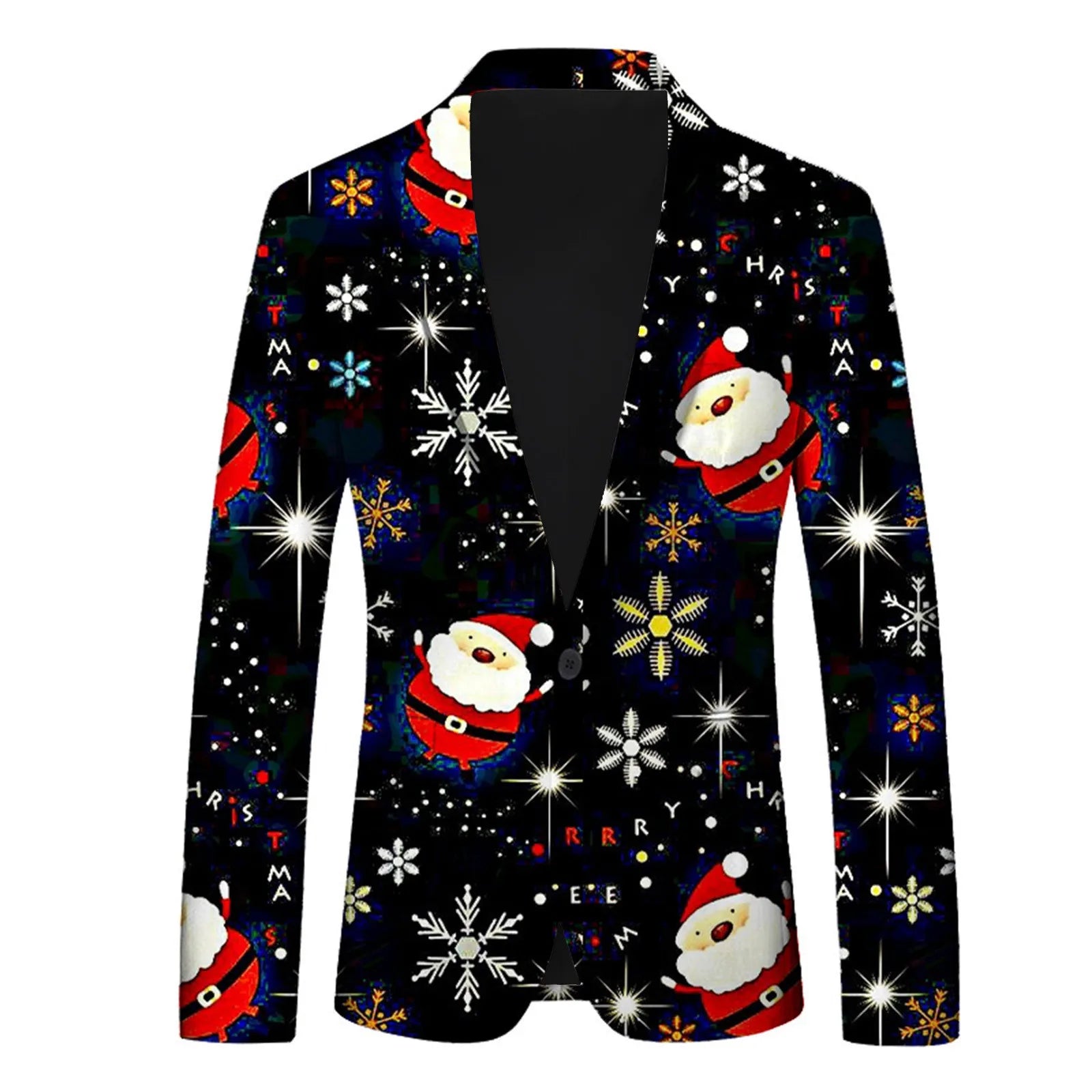 Men's Christmas Snowflake Elk Print Blazer Jackets With Pocket Elegance Slim One Button Laple Suit Coat Plus Size Party Outwears