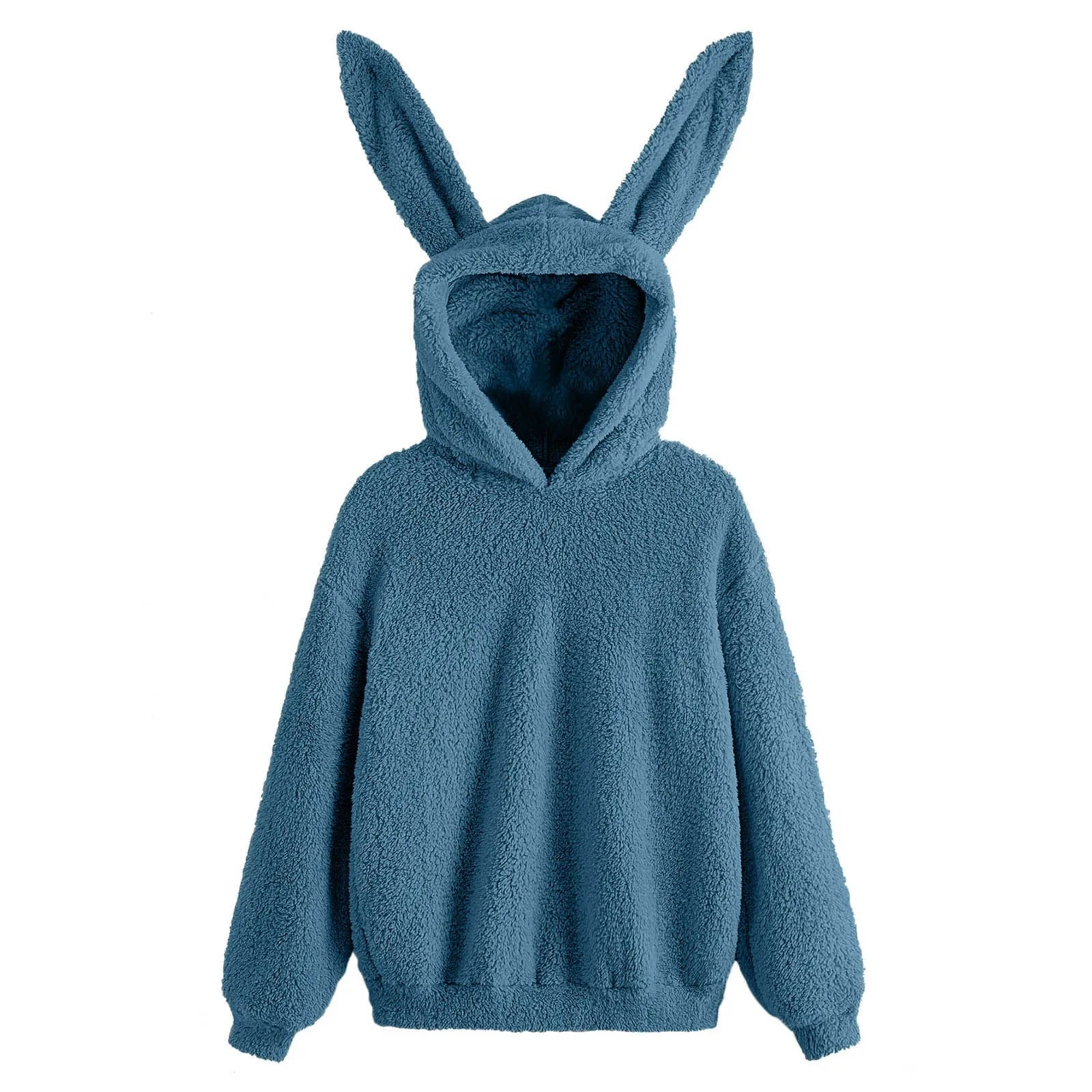 Cute Rabbit Ears Hoodies Women Solid Color Kawaii Kpop Plush Hoodie Long Sleeve Autumn Shaggy Sweatshirt