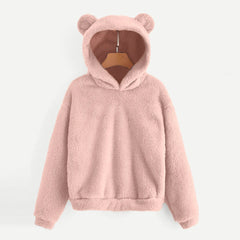 Cute Bear Ears Plush Hoodies Women 2024 Autumn Winter Pink Hoodie Long Sleeve Ladies Sweatshirt Sudaderas De Mujeres