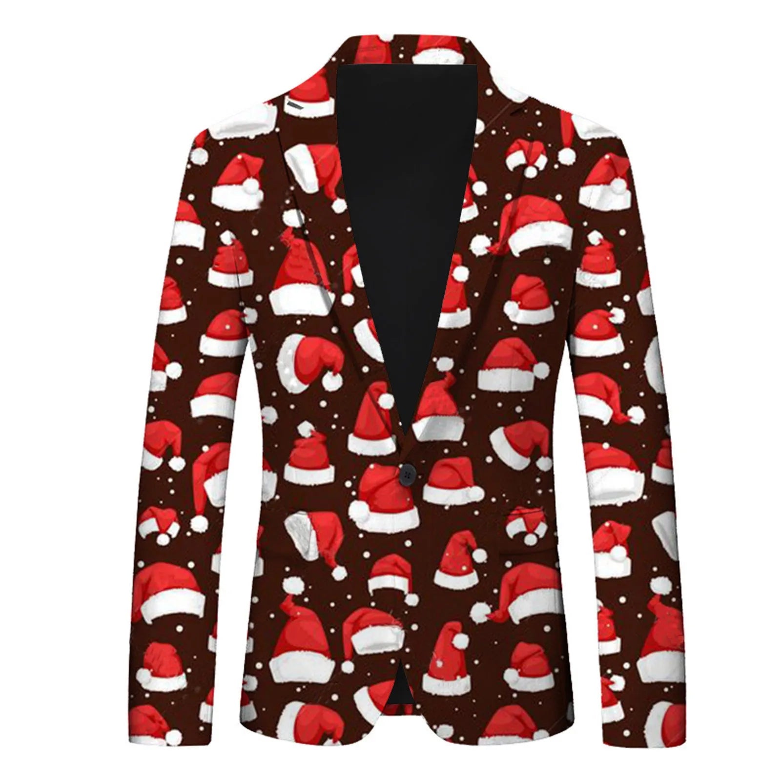 Men's Christmas Snowflake Elk Print Blazer Jackets With Pocket Elegance Slim One Button Laple Suit Coat Plus Size Party Outwears