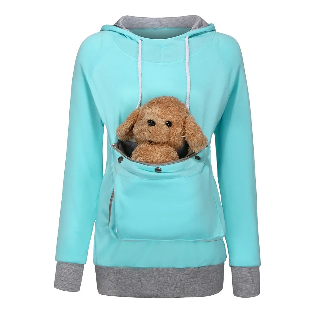 Winter Plush Cute Pet Carrier Holder Hoodies Women Sweatshirts New Kangaroo Dog Cat Pouch Large Pocket Coat Fleece Warm Pullover