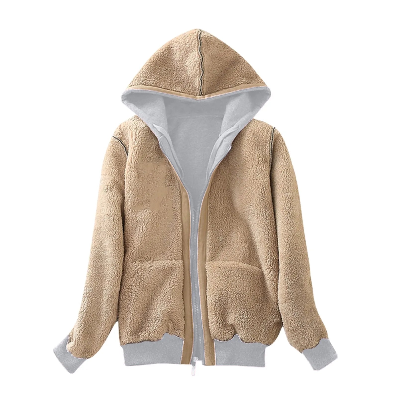 Women's Hoodies Lambswool Zipper Cardigan Velvet Thickened Winter Warm Loose Fashion Hooded Outwear Jackets Solid Sweatshirt