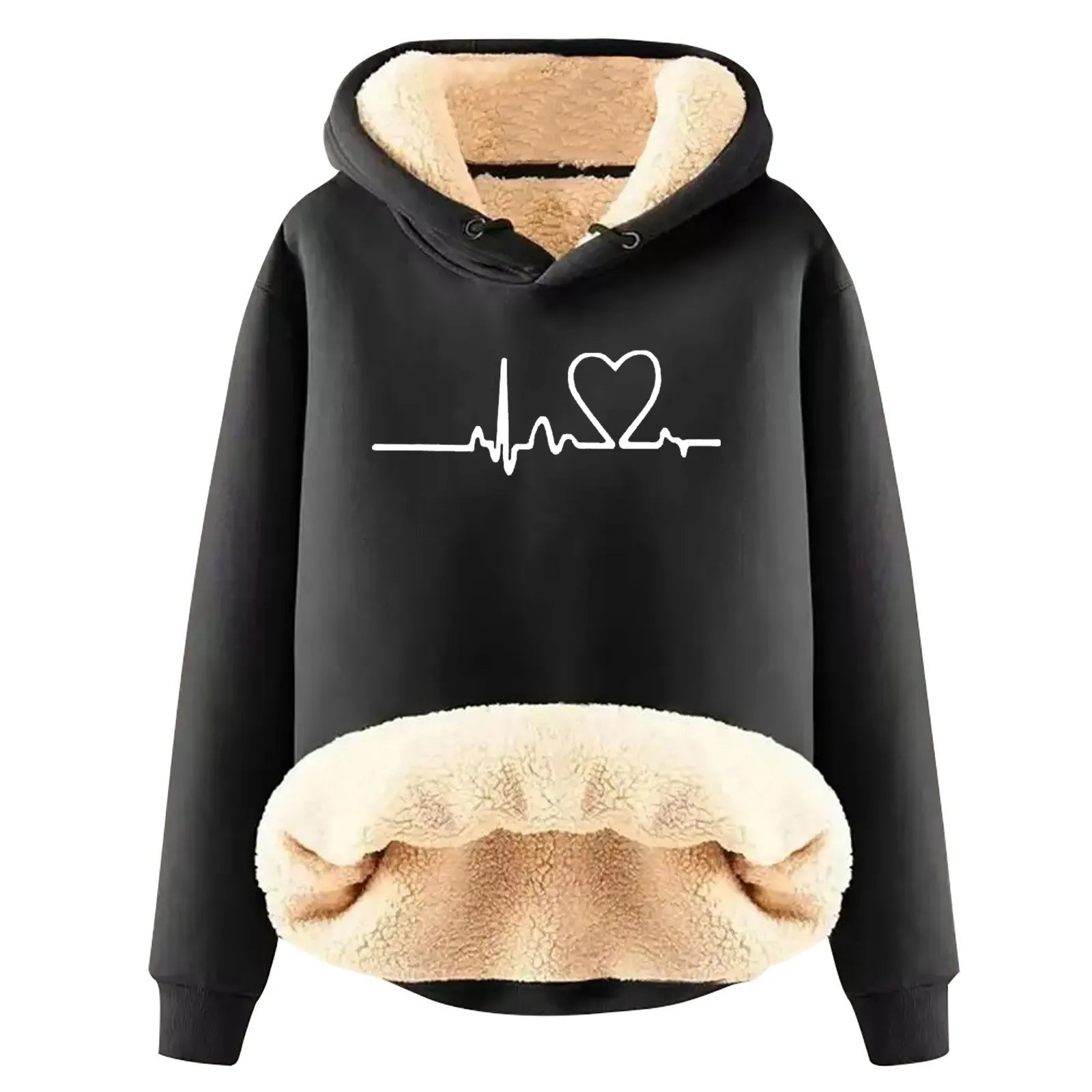 Padded Women's Plush Hoodies Autumn Winter Love Heart Print Velvet Warm Hooded Sweatshirts Harajuku Streetwear Hoodies Jackets