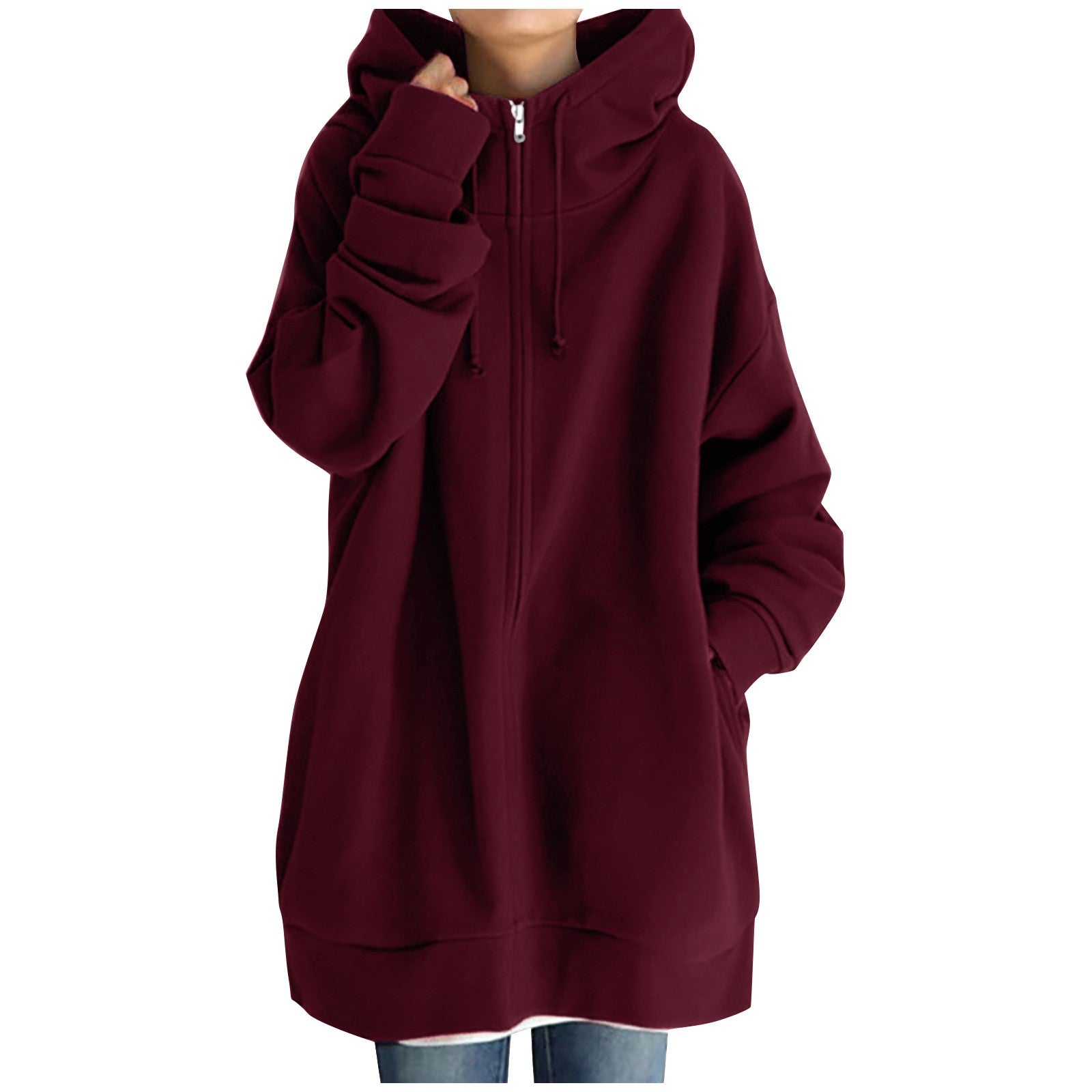 Oversize Women Sweatshirts Hoodies Winter Zipper Long Pocket Jackets Coat Hoody Ladies Hooded Streetwear Harajuku Fleece Outwear