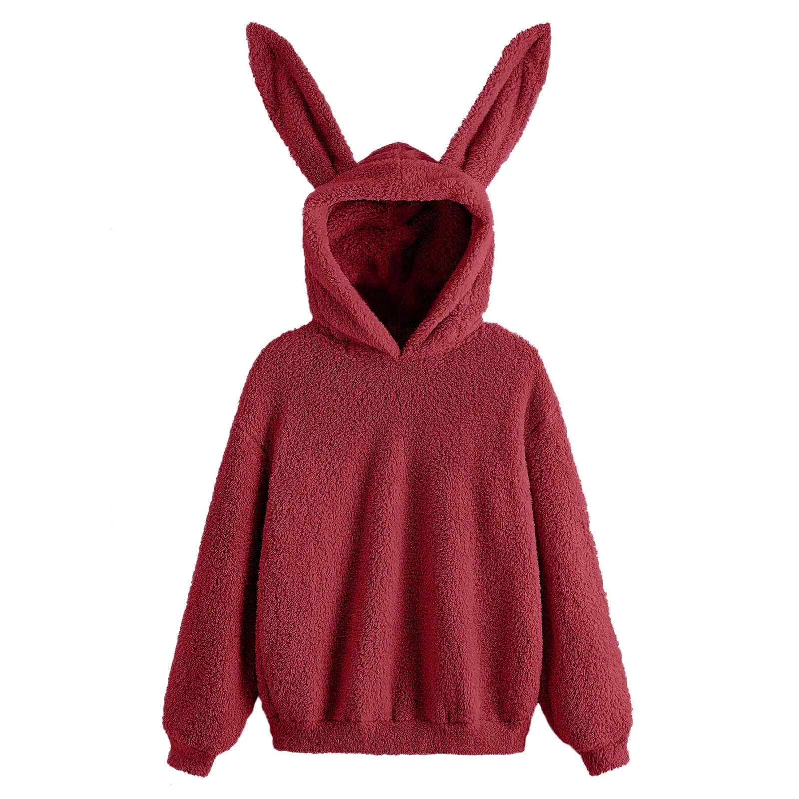 Cute Rabbit Ears Hoodies Women Solid Color Kawaii Kpop Plush Hoodie Long Sleeve Autumn Shaggy Sweatshirt