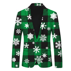 Men's Christmas Snowflake Elk Print Blazer Jackets With Pocket Elegance Slim One Button Laple Suit Coat Plus Size Party Outwears