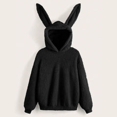 Cute Rabbit Ears Hoodies Women Solid Color Kawaii Kpop Plush Hoodie Long Sleeve Autumn Shaggy Sweatshirt