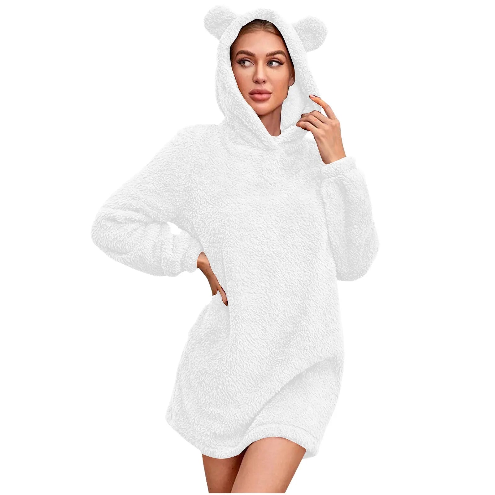 Women Winter Plush Hooded Sweatshirts Fashion Fleece Bear Ear Hoodies Warm Soft Sweater Women Y2k Solid Streetwear Pullovers