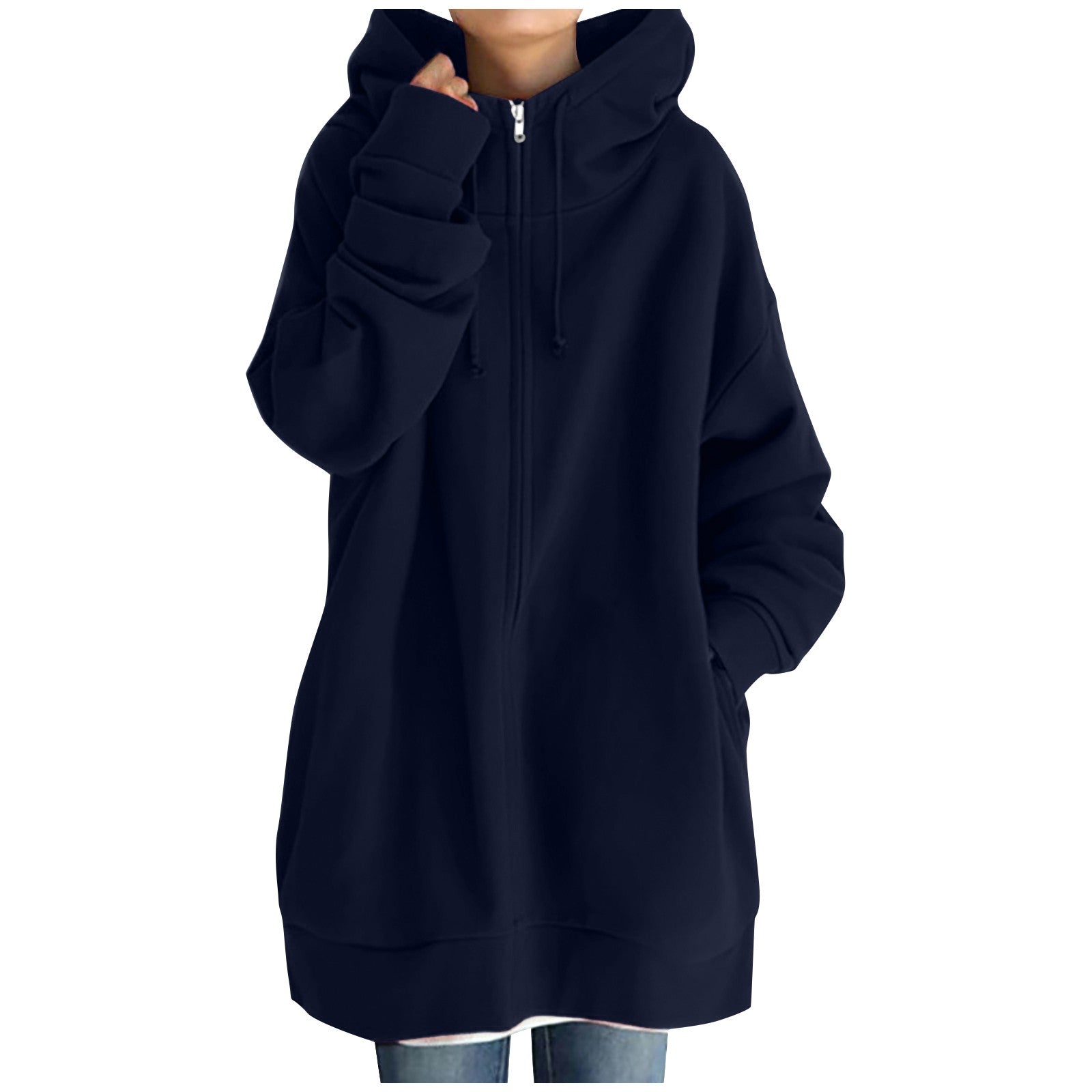 Oversize Women Sweatshirts Hoodies Winter Zipper Long Pocket Jackets Coat Hoody Ladies Hooded Streetwear Harajuku Fleece Outwear