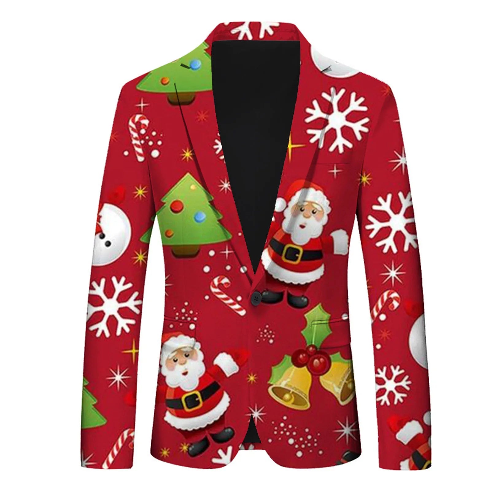 Men's Christmas Snowflake Elk Print Blazer Jackets With Pocket Elegance Slim One Button Laple Suit Coat Plus Size Party Outwears