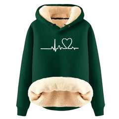 Padded Women's Plush Hoodies Autumn Winter Love Heart Print Velvet Warm Hooded Sweatshirts Harajuku Streetwear Hoodies Jackets