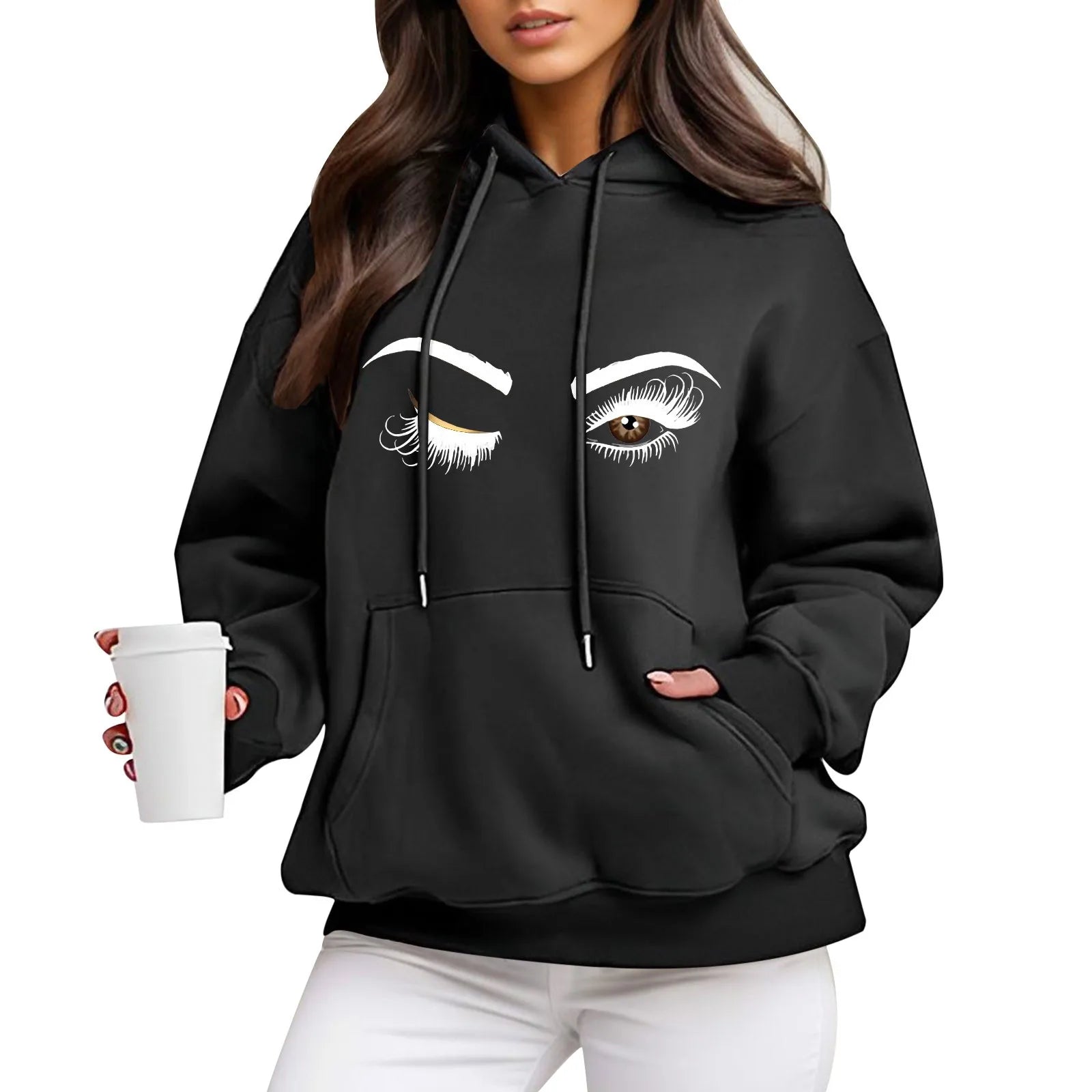 Women’S Long Sleeve Hoodies Sweatshirts Fleece Hoodies Shirts Loose Fashion Casual Pullover Fall With Pocket Black Sweatshirt