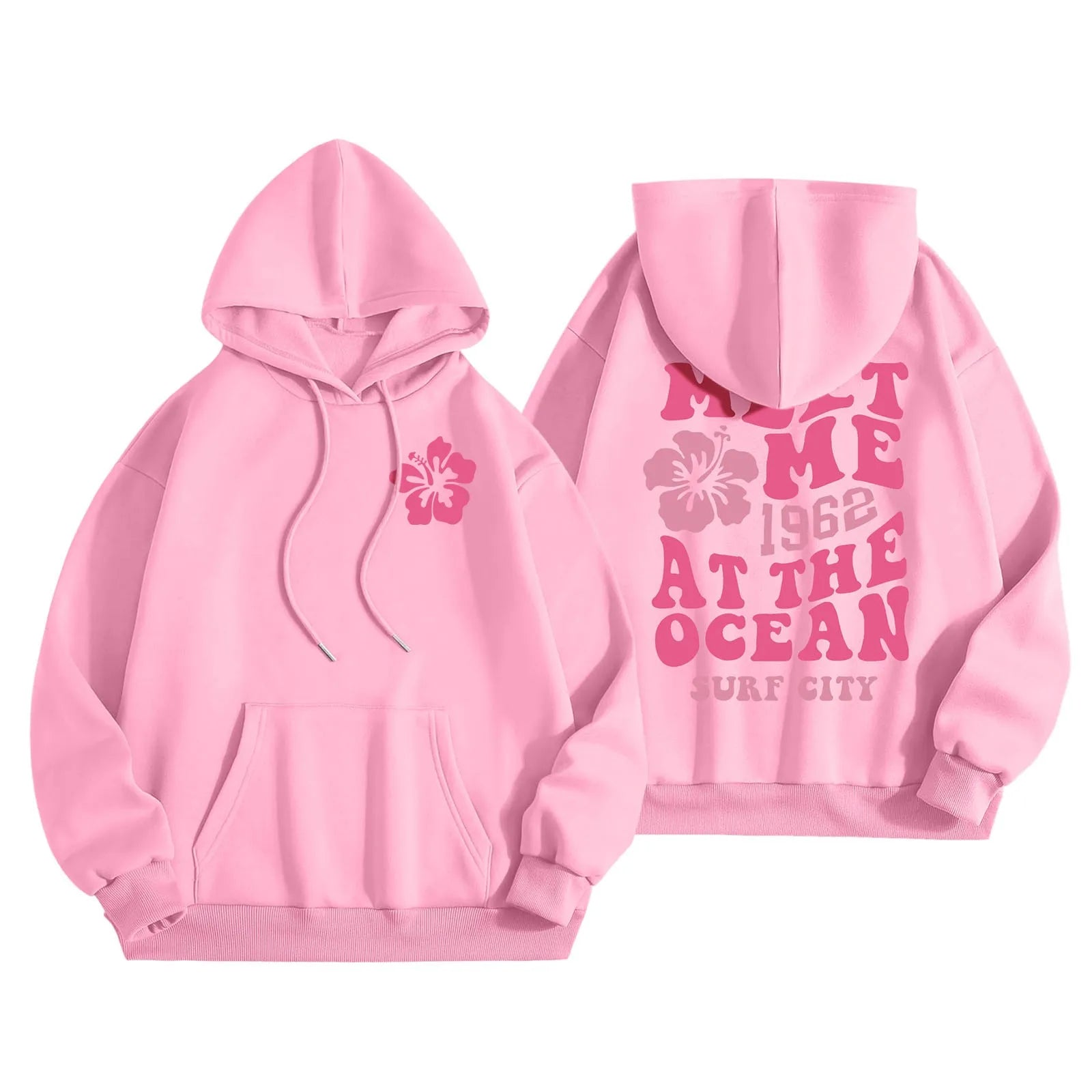 Hoodie Womens Letters Back Print Sweatshirts Long Sleeve Loose Trendy Pink Hoodies   Hooded Sweatshirt Streetwear Aesthetic Tops