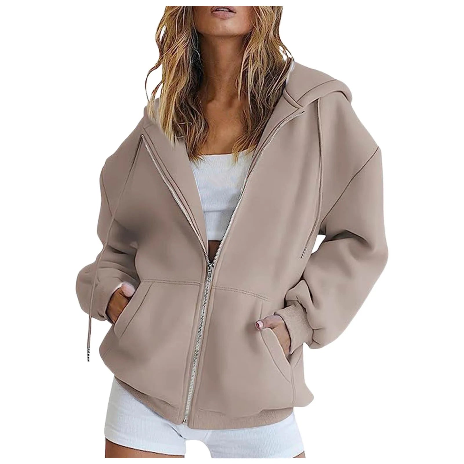 Women'S Casual Loose Cardigan Sweatshirt Solid Color Pocket Peplum Sweater Daily Commuter Street Style Hooded Sweatshirt