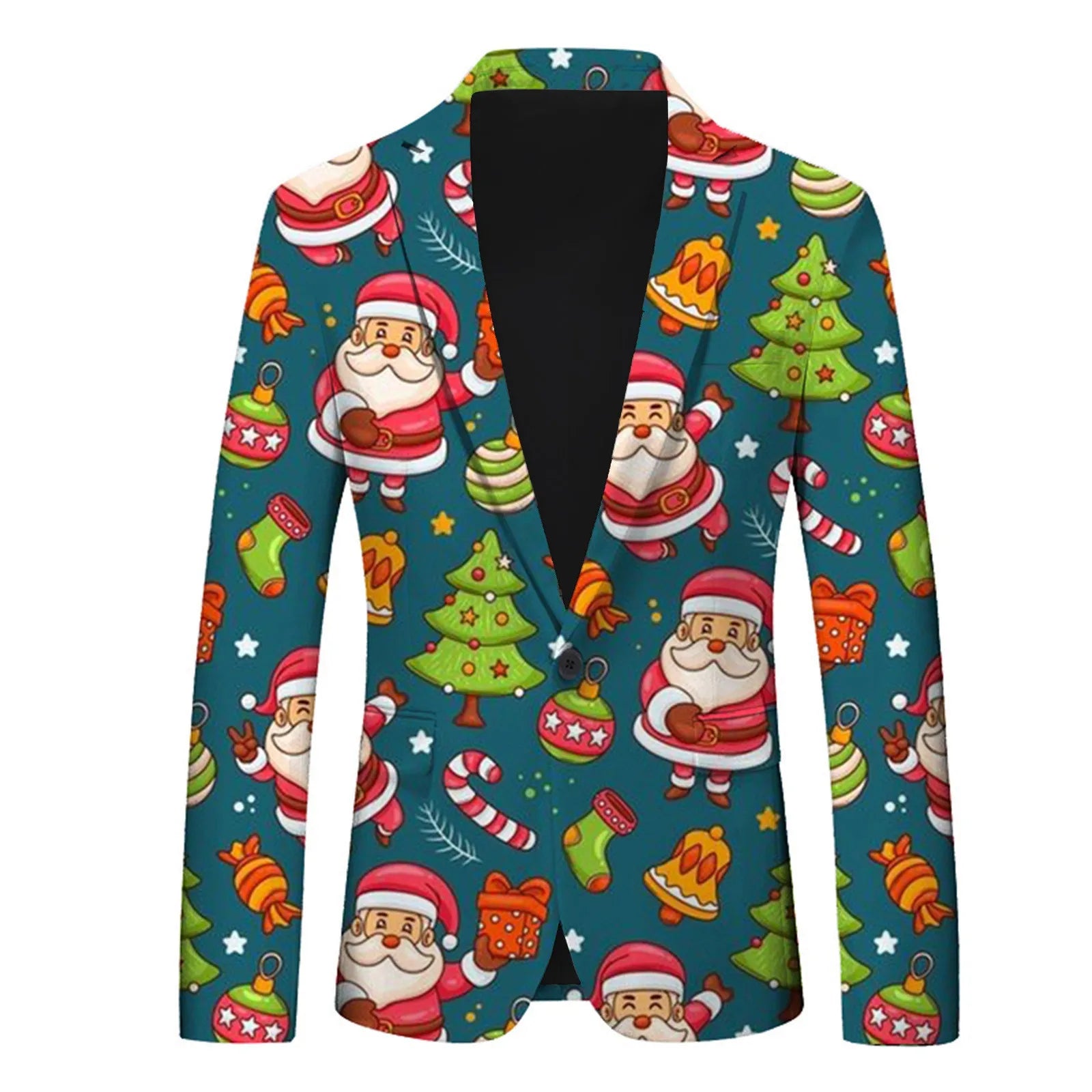 Men's Christmas Snowflake Elk Print Blazer Jackets With Pocket Elegance Slim One Button Laple Suit Coat Plus Size Party Outwears