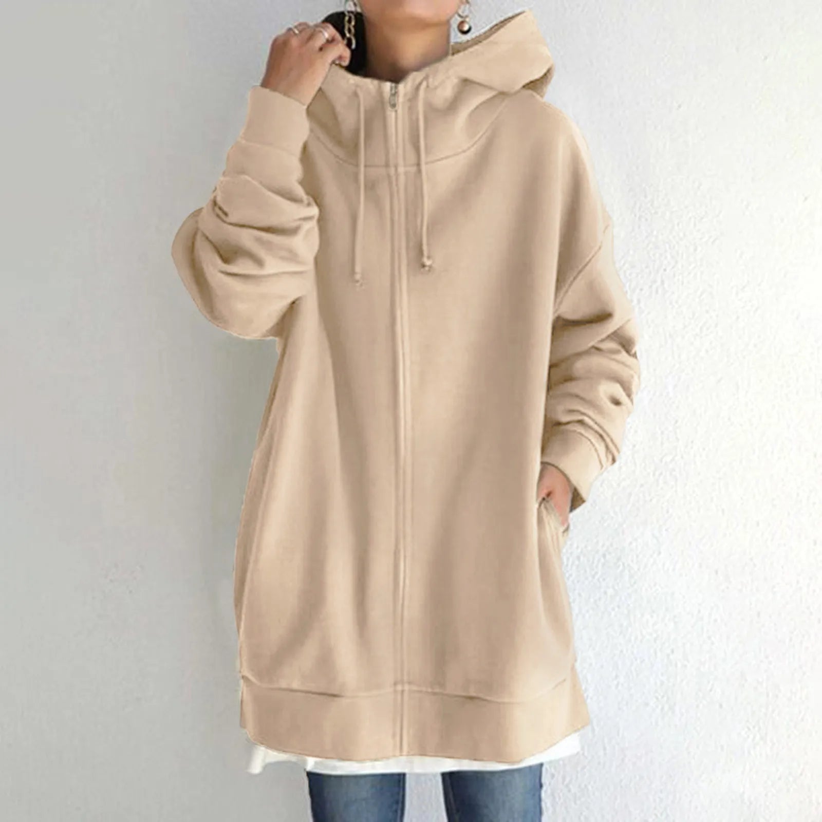 Oversize Women Sweatshirts Hoodies Winter Zipper Long Pocket Jackets Coat Hoody Ladies Hooded Streetwear Harajuku Fleece Outwear