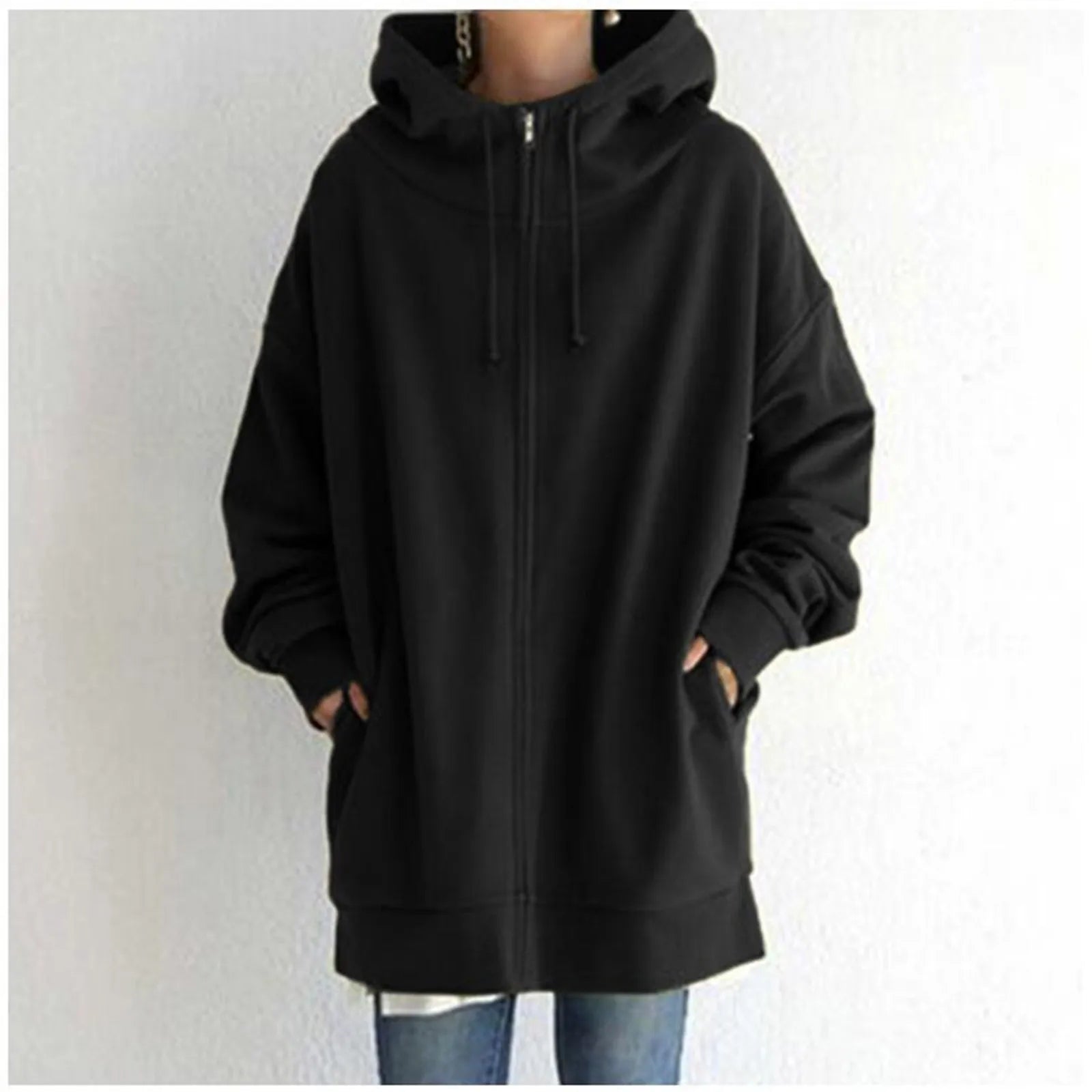 Oversize Women Sweatshirts Hoodies Winter Zipper Long Pocket Jackets Coat Hoody Ladies Hooded Streetwear Harajuku Fleece Outwear