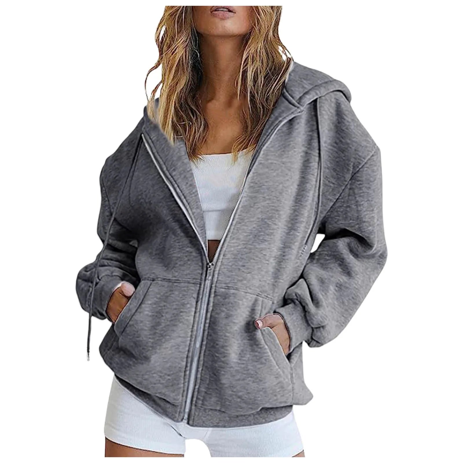 Women'S Casual Loose Cardigan Sweatshirt Solid Color Pocket Peplum Sweater Daily Commuter Street Style Hooded Sweatshirt